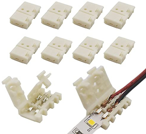 Biantie La 8mm 2-Pin LED Strip Connector, Solderless Reusable Clip, 10-Pack