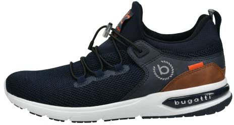 bugatti herr Sportiga sneakers med memory foam i sportig design, elastiska snören, andas, Mörkblå, 47 EU