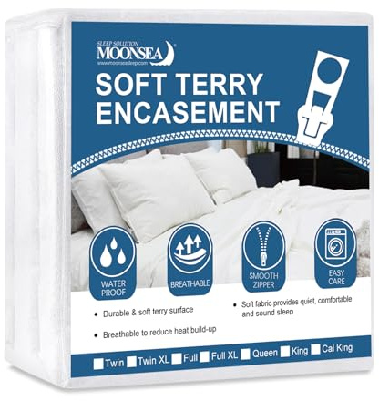 Moonsea Queen Mattress Protector Zippered (10/11/12/13/14 Inchs), Soft Terry Surface Mattress Encasement, 6-Side Waterproof Mattress Cover for Kids, Well Zipper, Noiseless, for Queen Mattress 60 * 80