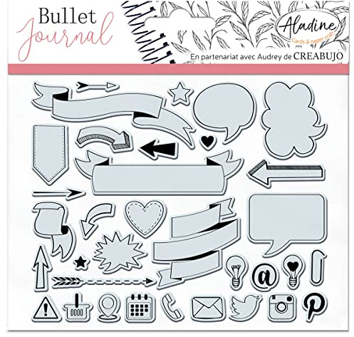 Aladine - Bullet Clear Banner & Icones – Stempelbrett aus Schaumstoff, Silikonabdruck – ideal für Bullet Journal, Scrapbooking, Notizbücher – kreative Hobbys DIY