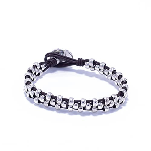 NILUXE DESIGN - Pulsera de Cuero Para Mujer y Hombre Estilo Boho - Pulsera Plata Hecha a Mano - Brazalete trenzada a Mano Unisex - Estilo Boho Elegante Diseño Original - Ideal para Regalar