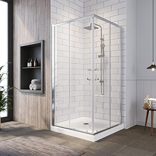 SUNNY SHOWER 36 x 36 x 72 Corner Shower Enclosure with 1/4 in. Clear Glass Double Glass Sliding Square Shower Door, Chrome Finish, Shower Base No Included