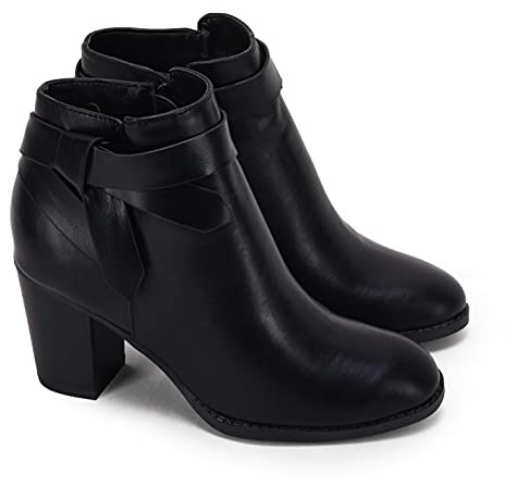 PiePieBuy Women's Tie Knot Chelsea Pump Ankle Boots Closed Toe Stacked Heel Booties Shoes,Leather Black, Size 9