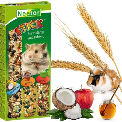 3x Hamster Rabbits Three Sticks Food TROPICAL + HONEY + APPLES Flavor Seed Treats 175g Guinea Pig Rat Mouse Gerbil Rodents Small Animal Pet Vegetable Fruit 3 in 1 Foods Degu Snacks
