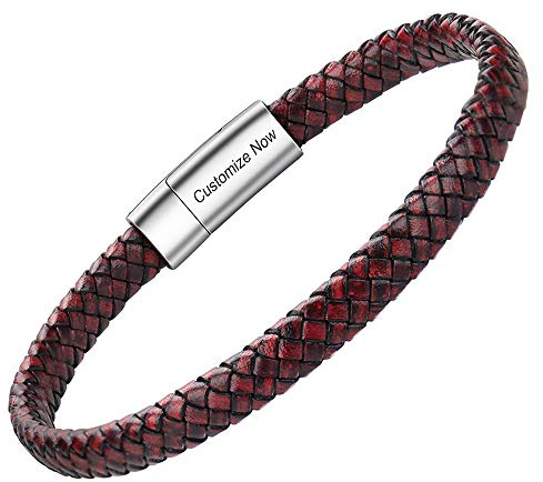 Casisto.J Pulsera Cuero Hombre - Pulsera Trenzada Hecha a Mano clásica en Negro y marrón con Cierre magnético Grabado Joyas Gratis en Caja