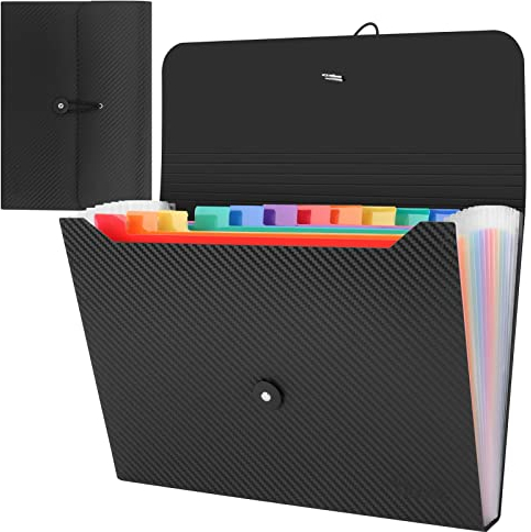 Uquelic 1Pcs Dokumentenmappe A4 Mit 13 Fächer, Fächermappe, A4 Dokumententaschen Kunststoff Dokumentenmappe Erweiterbar Ordnungsmappe (schwarzer Köper)