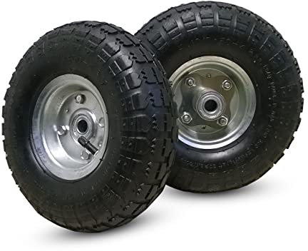 MxMan 10” Pneumatic Wheelbarrow Wheels – 2 Pack (4.10/3.50-4) – 16mm Axle – Heavy Duty Replacement Tyres for Sack Barrows, Trolleys & Hand Trucks – Durable & Easy Fit – UK Brand