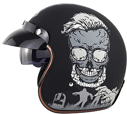 Retro Harley Jethelm Herren Damen Halbschalenhelm Cruiser Chopper Scooter Schnellverschluss Eingebautes Visier DOT ECE-geprüft Mopedhelm 3/4 Halbhelm Jethelm,A-XL=（61~62cm）