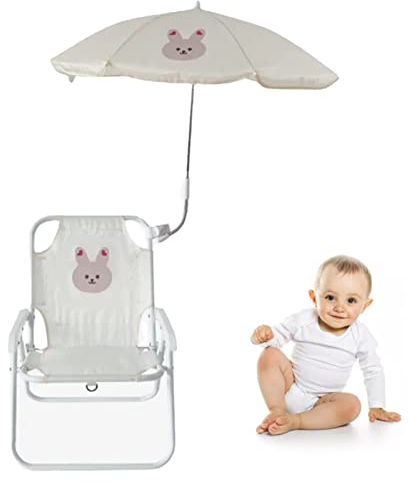 Garosa Strandklappstuhl, Kinder Campingstühle Metallstütze für Reisen (Hase mit Regenschirm)