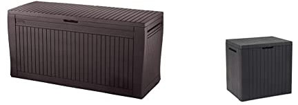 Keter City Box - Arcón exterior, Baúl almacenaje, Capacidad 113L, Resina, Color Gris & Comfy - Arcón exterior, Baúl almacenaje, Capacidad 270L, Resina, Color marrón, Ordenación