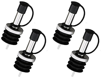 4 X Spirits Bottle Pourer, Stainless Steel Straight Spout Liquor Spirits Speed Pourers with Dust Caps, Freeflow Liquor Bottle Pourers for Bars Kitchen Restaurants (Black)