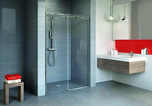 Schulte porte de douche coulissante 120 x 200 cm en niche, aspect chromé, 2 éléments, verre de sécurité transparent 5 mm, plage de réglage 118.5-120.5 cm sur receveur, largeur d'accès 49.2 cm
