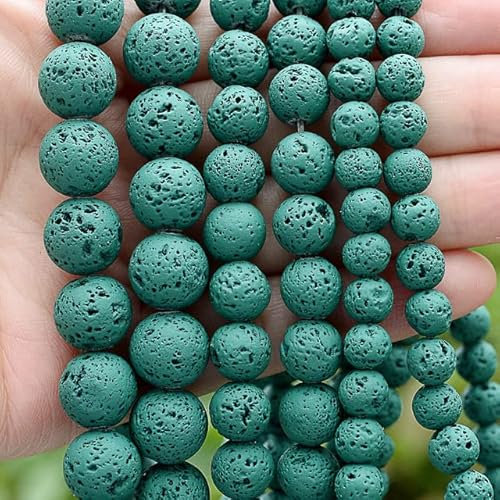 4-12 mm natürliche schwarze vulkanische Lavasteinperlen, runde Charm-Abstandshalter, lose Steinperlen für die Schmuckherstellung, DIY-Armband, 15 Zoll, dunkelgrün, 12 mm, ca. 30 Perlen
