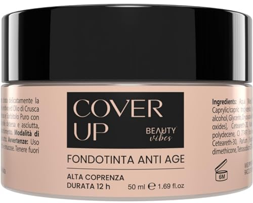 CoverUp Fondotinta Idratante Anti-Rughe con Sodio Ialuronato – Copertura Modulabile da Media ad Alta – Effetto Naturale e Lunga Durata – Waterproof – Per Pelli Mature e Giovani – 50ml