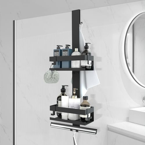 UUlioyer Estanteria Ducha para Colgar, Acero Inoxidable SUS304 Estante Ducha sin Taladro, Estantes Colgantes Baño para Colocar Gel de Ducha Champú (Negro)