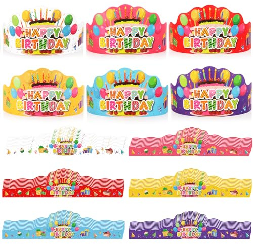Lemicin 48 Pcs Happy Birthday Crowns Party Hats for Kids Adults Classroom School Family Party Decorations, Paper Crowns for Boys Girls Birthday Party Supplies