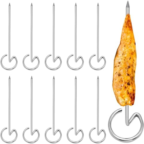 Brochettes de friteuse à air de 10 pièces pour brochettes de barbecue universelles de 4 pouces de longueur (argent)