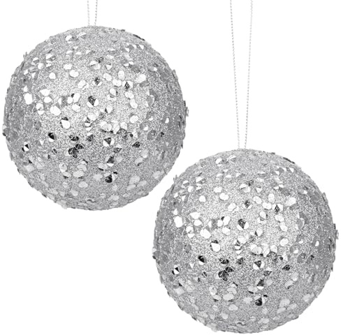 Hollyone Grandi palline per albero di Natale da 15 cm, con paillettes, set di 2 palline per albero di Natale con corda, infrangibili, decorazioni natalizie per feste e feste