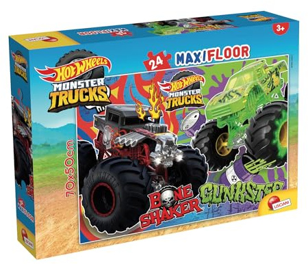 Lisciani - HOT WHEELS MONSTER TRUCKS Puzzle MaxiFloor -Large Puzzle starring BoneShaker and Gunkster - 24 Pieces - For Children aged 3 and up - - Stimulates Thinking and Agility - Gift Idea