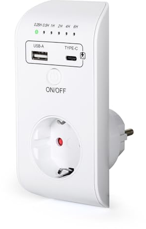 DEWIN Zeitschaltuhr Steckdose, Timer Steckdose Programmierbarer Countdown Schaltsteckdose Timer Schalter 6 Stunden USB Zeitschaltuhr AC 230V