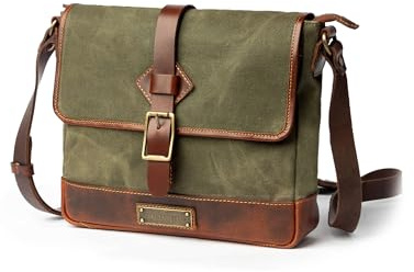 DRAKENSBERG Messenger Bag 'Nate' für Damen, Herren, klein, Wachs-Canvas, Leder - wasserabweisende Cross-Body-Tasche, 5L - Wald-Grün, DR00622