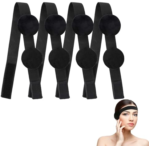 Molain 4Stück Elastisches Band für Perücke, Verstellbares Elastisches Band für Perücke mit Puderquaste, Elastisches Stirnband Randlegband für Frauen Haarverschluss Frontal-Perücken (schwarz)