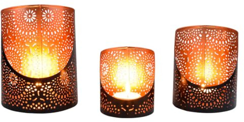 3er Set Orientalischer Teelichthalter Yulet aus Metall Schwarz 14 cm