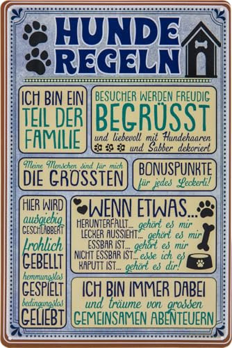 30 x 20 cm – Wetterfestes Hundeschild, Hunde Deko Regeln Schild, Lustiger Spruch für Hundebesitzer (Hunderegeln)