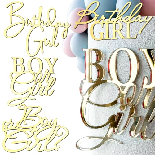 4 Stück Boy or Girl Tortendeko Geburtstag Gender Reveal Tortendeko Baby Gender Reveal Party Deko Baby Party Dekoration Boy or Girl Deko Geschlecht Offenbaren Kuchendeko Cake Topper Happy Birthday