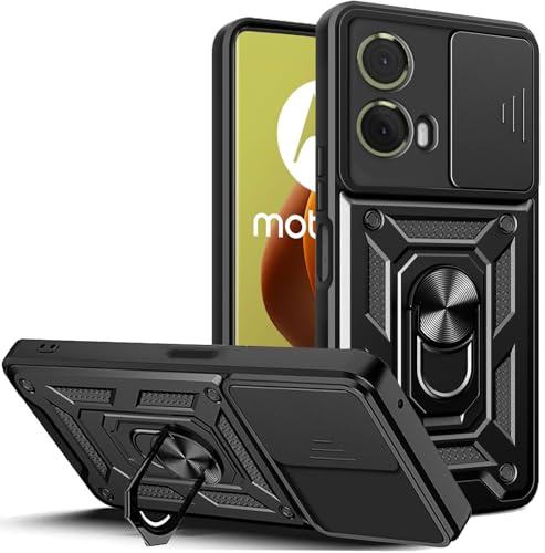 KUSINHOKA Funda para Motorola Moto G85 5G con Protección de Cámara Cubierta y Soporte de Anillo, [Antigolpes Grado Militar] [Anti-arañazos] Protectora Carcasa Funda para Motorola G85, Negro