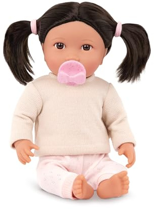 LullaBaby – Babydocka med mörkbrunt hår – 36 cm realistisk babydocka – mörkbrunt hår, bruna ögon och mjuk kropp – leksak för barn från 2 år
