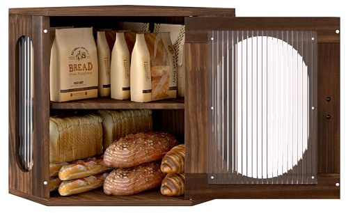 Alpeir Ecke Brotkasten Holz Groß Botkorb für die Küche Brotdose Zwei Ebenen Brot Aufbewahrungsbox Verstellbare mit Höheneinteilung Moderne Brotbüchse, Retro