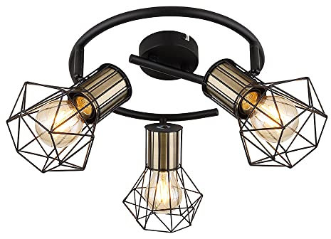 Globo Deckenlampe Wohnzimmer Vintage Deckenstrahler 3 flammig Retro, Geflecht Spots verstellbar, 3x E27, DxH 28,5x19 cm