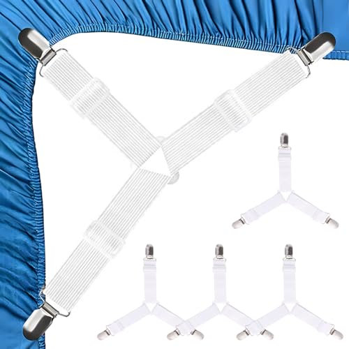 COYUN 4 pcs Sujeta Sabanas Bajeras, Sujeciones de Ropa de Cama, Clips Triangulares Ajusta Clips de Ropa de Cama, Blanco Soportes para Sábanas para Sábana Bajera Fundas de Colchón Sofá, CojíN de Sofá