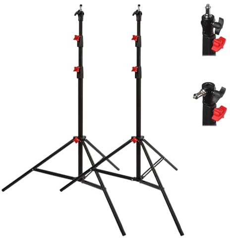BOLLUMA Air Cushioned Light Stand 270cm, Heavy Duty Photography Tripod Stand with 1/4 to 3/8 Reversible Spigot, 5kg Load, Brushed Aluminium, for Video Light Strobe Reflector Softbox, 2 Packs