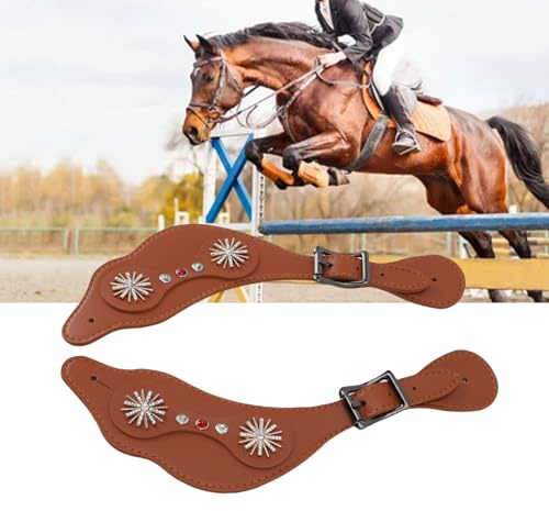 Tnfeeon Correos de Espolones de Mujer con Herramientas Florales Equinas, Correas de Arranque Genuinas de Cuero de Vaca para Botas de Vaquero, Espuelas de Westerns para Montar a Caballo (Brown)