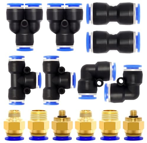 Nuts OT nuts 14 Stück Pneumatik Steckverbinder 7 Durchmesser à 2 Stück für Luft Wasser Schlauchanschluss 8mm Druckluft Verbinder Luftschlauch Verbinder Air Push Schnellbefestigungen (Y/T/L/I Shaped)