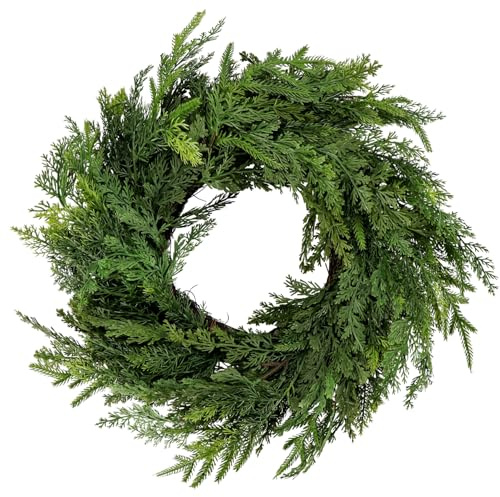 Christmas Faux Cedar Wreath, Realistic Artificial Cypress Wreaths for Front Door Wall Window Table Festive Winter Holiday Outdoor Indoor Home Decor (OD:50cm)