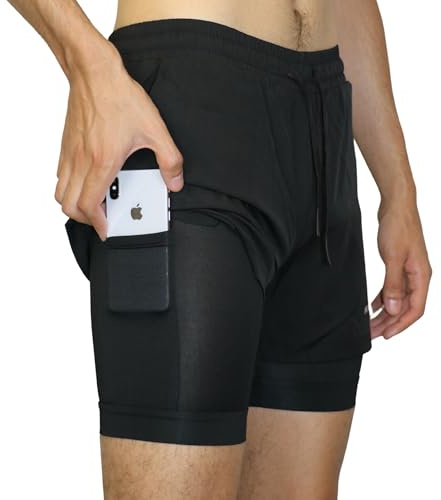 MR KNOKKE Sportshorts för män, ventilerande, snabbtorkande, bekväma. Perfekt för alla sporter löpning, fitness, cykling, styrketräning, tennis (DE/NL/SE/PL, Alfa, L, Regelbunden, Regelbunden, Svart)