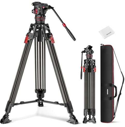 NEEWER Trépied pour Caméra Vidéo 78 en Fibre de Carbone avec Tête Fluide Réglable et Amortissement,Fixation Rapide en Une étape,Plaque/Poignée/Chiffon,Support Robuste pour DSLR,Charge 22 LB, LL37