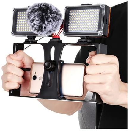 Tosuny Smartphone Video Cage Rig, Filmmaking Vlogging Case, Phone Video Stabilizer Grip Stative Mount med Cold Shoe och 1/4 Gränssnitt, för IOS och Android -smartphones