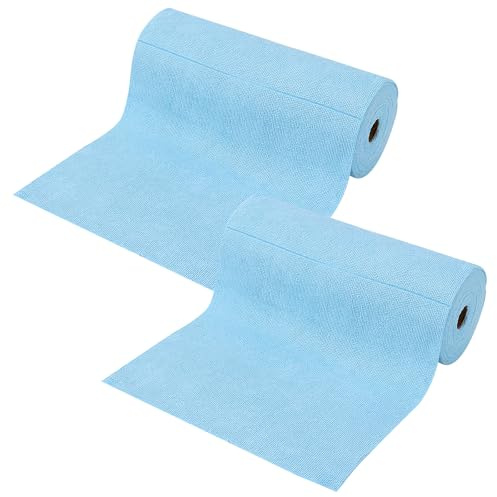 FUNSUEI 2 Rolle Mikrofaser Reinigungstücher, 50 Blatt pro Rolle 30 x 30cm Mikrofasertücher, Blau Abreißbare Putztücher für Fenster, Küche, Auto