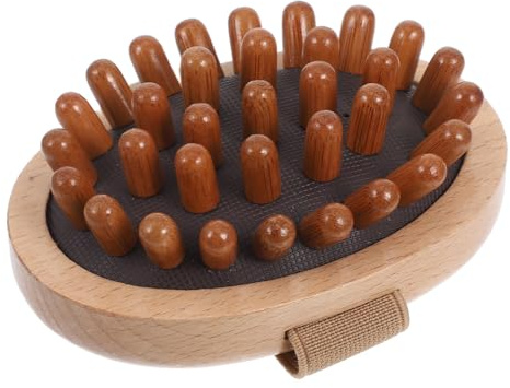 ASAKKURA Holz Kopfhaut Massagebürste mit Ergonomischem Seitenband Handlicher Ganzkörper-massager Kopf- Nacken Rückenmassage zur Entspannung Durchblutung