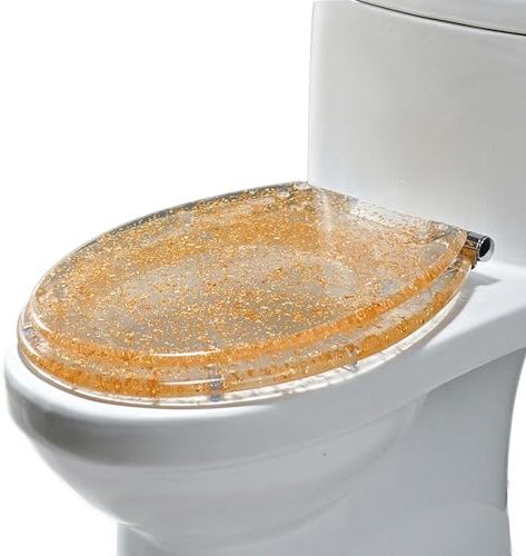 Soft-Close Toilet Seat Yellow-Transparent WC Lid Anti-Slam Toilet Bowl CoverToilet Cistern Comfortable Bathroom Essential Easy Installation Modern Design