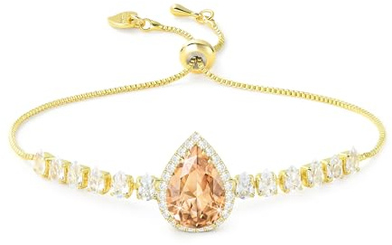 Linawe Bracelets à breloques en cristal et strass pour femmes, bracelet à chaîne ajustable en or/argent/or rose, pierre de naissance en forme de larme, zircone cubique, bijoux de costume de mariage