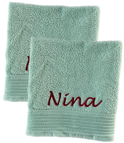 Schnoschi Handtuch 2er Set mintgrün 30 x 50 cm Gästehandtuch personalisiert mit Namen, Motiv, Initialen oder Wunschtext Bestickt, 100% Baumwolle, 450 g/m²