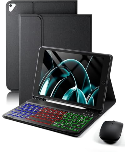 Carcasa con teclado retroiluminado para iPad de 6ª generación (2018)/5ª generación (2017)/iPad Pro 9.7(2016)/iPad Air 2(2014) 9.7 pulgadas, funda Bluetooth inalámbrico francés (AZERTY)Backlight