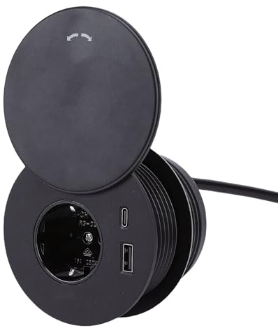 Jectse Ciabatta Integrata, Presa da Incasso con Ricarica Rapida USB C PD 20 W e Porte USB A, Presa da Incasso 16 A 4000 W con Coperchio Scorrevole, per Tavolo da Scrivania per Mobili (Spina europea)