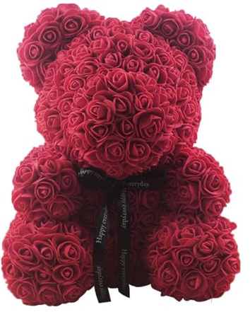 Genérico oso de rosas eternas con corona y ramo, flores artificiales de peluche ramo de rosas, regalo de cumpleaños, mujer, San Valentín para mujeres, novia/niña