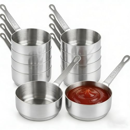 10-Piece 304 Stainless Steel Sauce Pots Set – 100ml Individual Gravy Boats & Dip Bowls, Heavy-Duty Condiment Holders for Steak Sauces, Dressings & Side Dips – Dishwasher Safe (Silver)